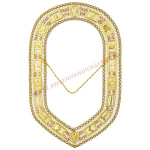 Blue Lodge Chain Collar Gold Plated With Rhinestones On White Velvet