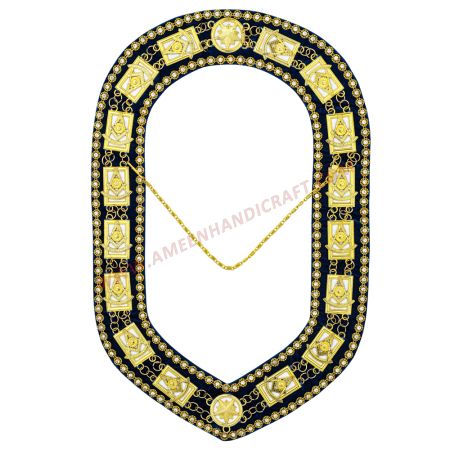 Past Master Blue Lodge Chain Collar Blue Backing with Gold Rhinestones