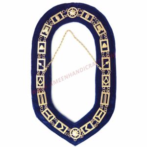 Blue Lodge Chain Collar Gold Plated on Blue Velvet