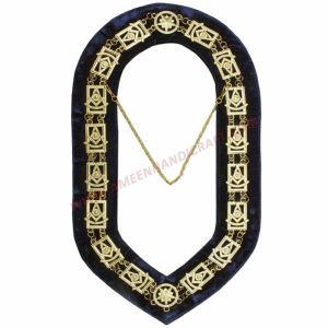 Past Master Blue Lodge Chain Collar Gold Plated on Blue Velvet