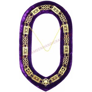 Grand Officers Blue Lodge Chain Collar Gold Plated on Purple Velvet