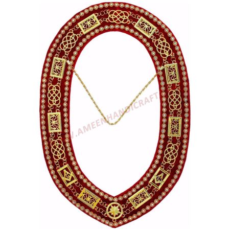 Grand Officers Blue Lodge Chain Collar Gold Plated with Rhinestones