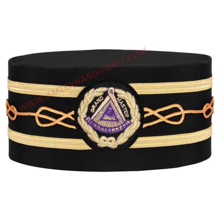 Grand Master Blue Lodge Crown Cap Black Machine Embroidery Patch Two Braids