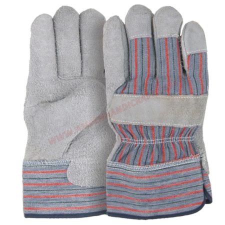 Striped Fabric Back Leather Working Gloves
