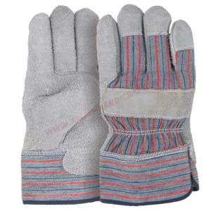 Striped Fabric Back Leather Working Gloves