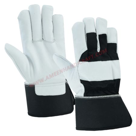 Leather Working Gloves with Black Safety Gauntlet