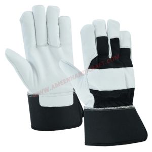 Leather Working Gloves with Black Safety Gauntlet