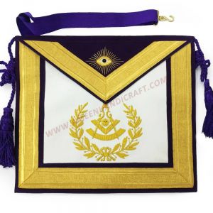 Past Master Blue Lodge Apron Gold & Purple Hand Embroidery