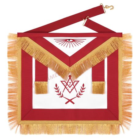 Master Mason Blue Lodge Apron Red Ribbon With Wreath & Golden Fringe