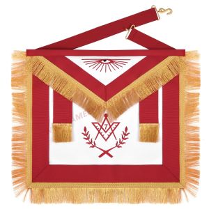 Master Mason Blue Lodge Apron Red Ribbon With Wreath & Golden Fringe