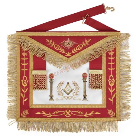 Master Mason Blue Lodge Apron Red & Gold With Wreath & Pillars