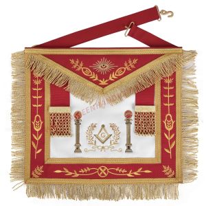Master Mason Blue Lodge Apron Red & Gold With Wreath & Pillars