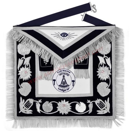Past Master Blue Lodge Apron Customizable Hand Embroidery Silver Bullion